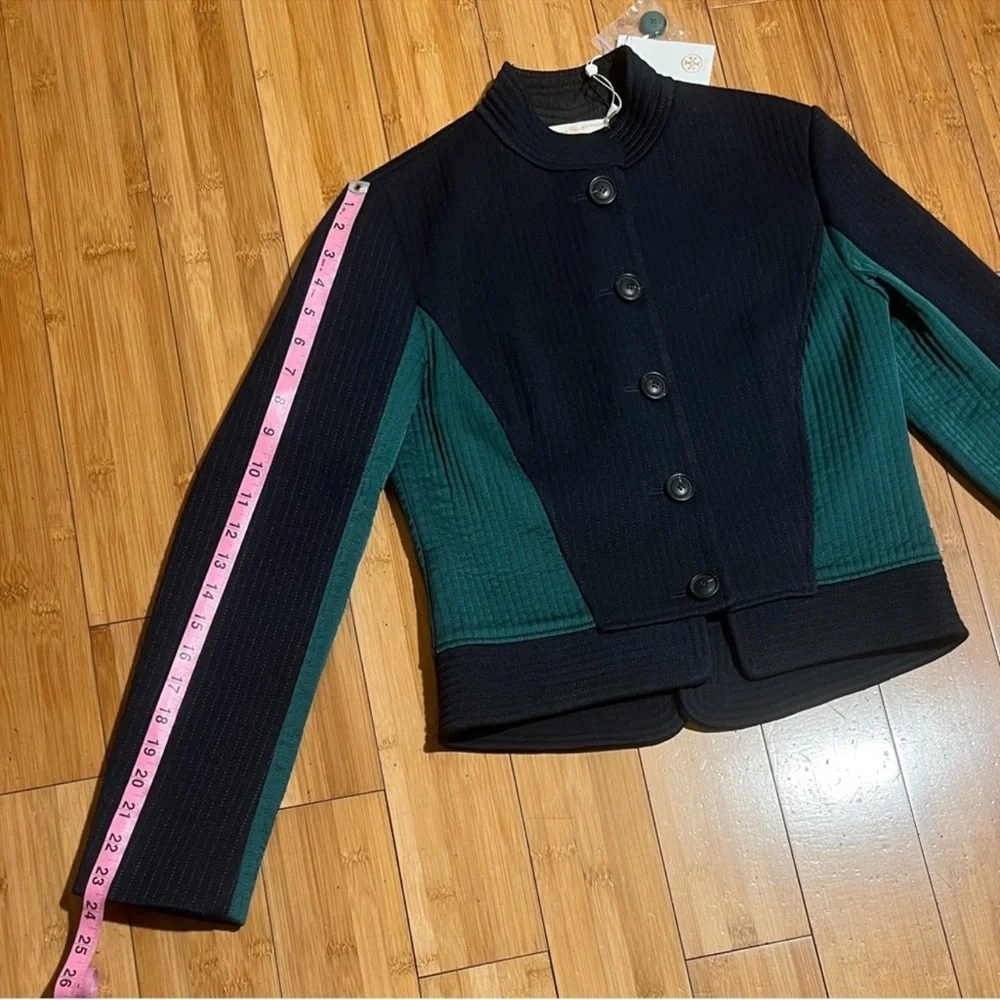 NWT Tory Burch Canter Riding Jacket Navy Blue & Green Size 2 - Picture 14 of 16